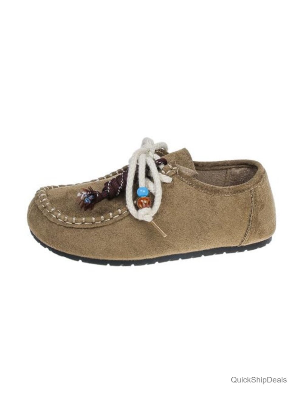 Women's Suede Beaded Mocc Loafers Fashion Comfortable Round Toe Slip On Lace Up